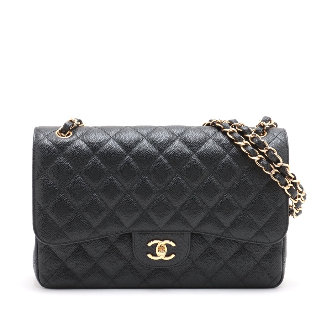 [CHANEL-18417] Chanel Jumbo Caviar Leather Double Flap Bag Black 