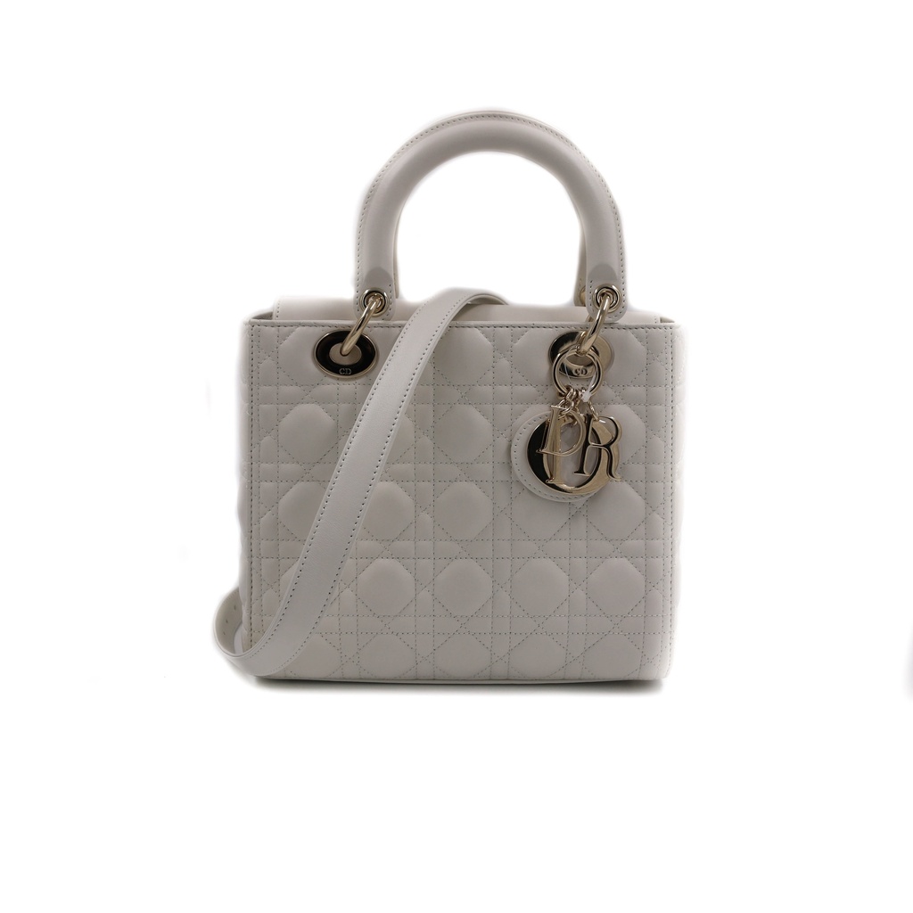 Christian Dior Lady Dior Cannage Leather Handbag White