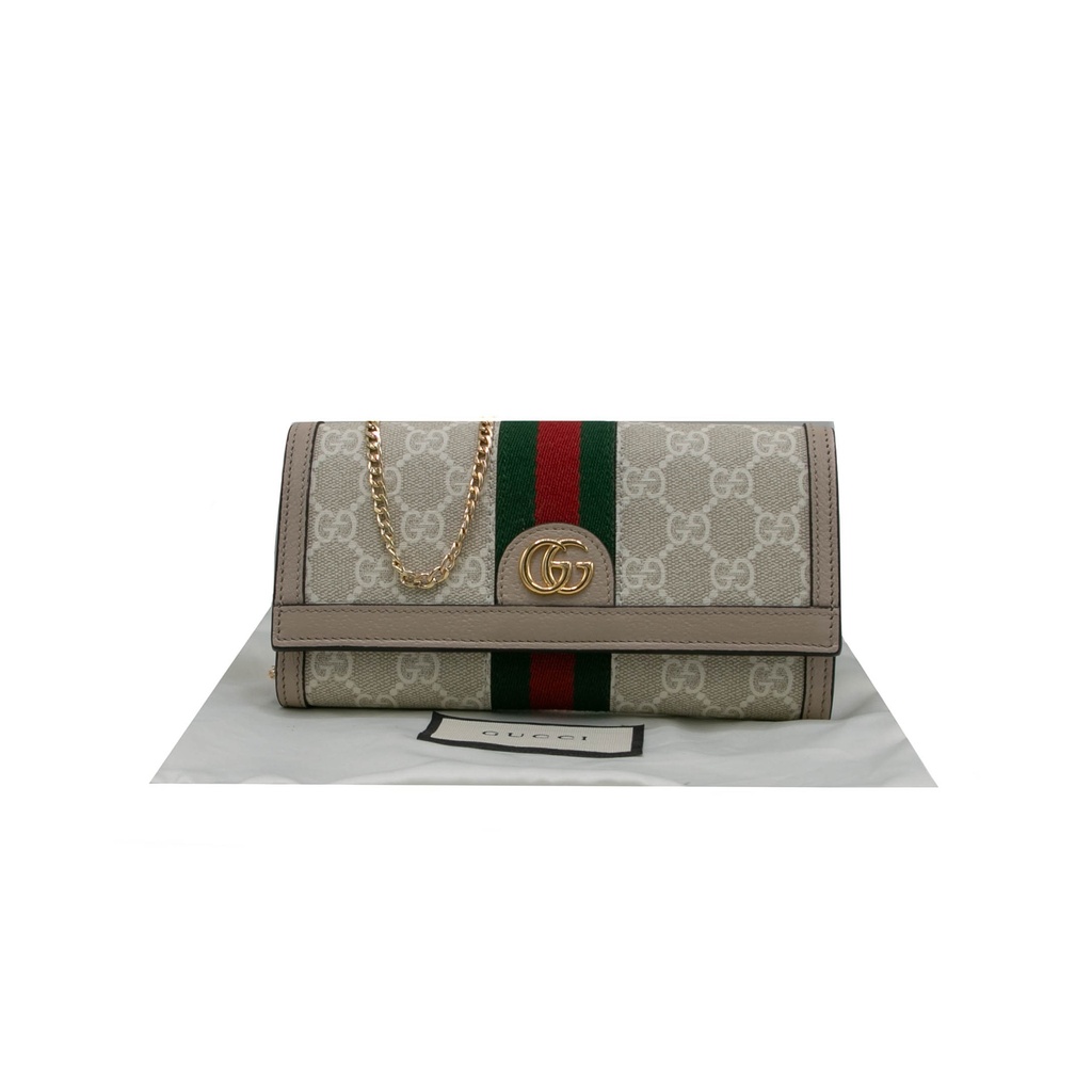 Gucci Ophidia Beige and White Chain Wallet 772309