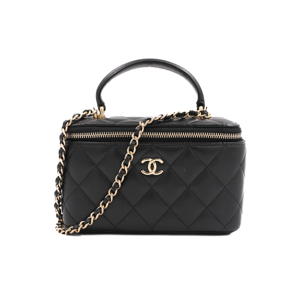 [CHANEL-19114] Chanel Matelasse Lambskin Chain Shoulder Bag Vanity Black