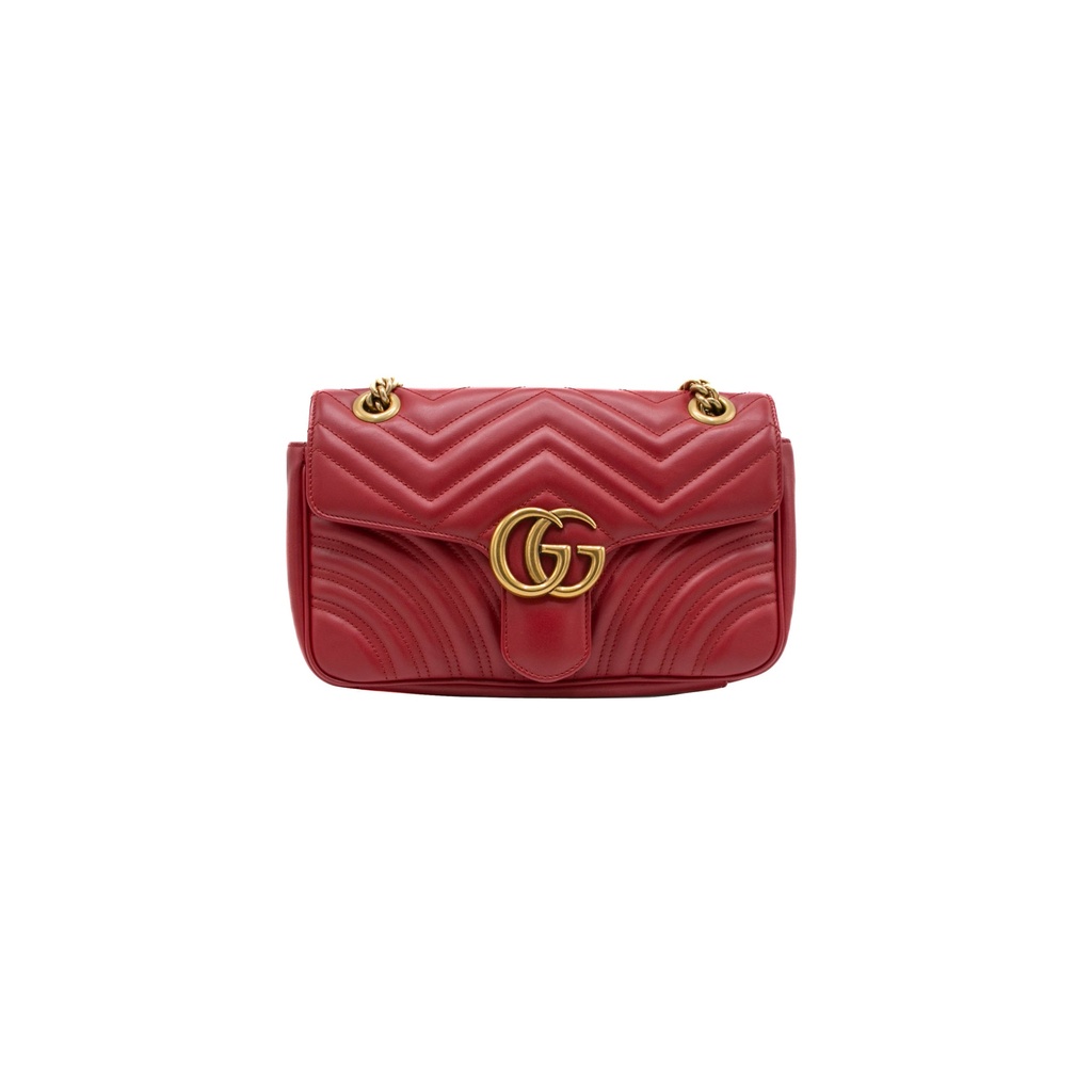 Gucci Calfskin Matelasse Small GG Marmont Shoulder Bag Red 443497