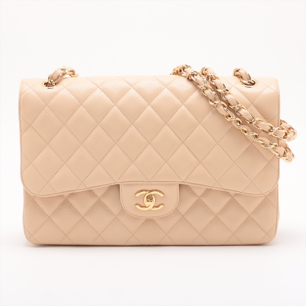 [CHANEL-19498] Chanel Classic Caviar Double Flap Large Bag Beige