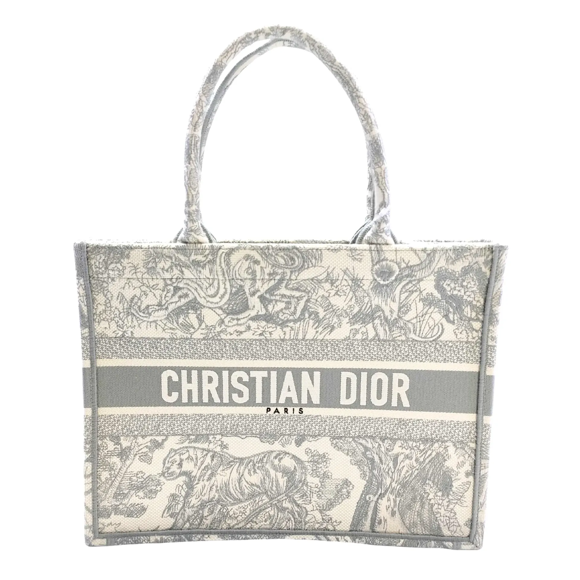 Christian Dior Medium Dior Book Tote Gray and Ecru Toile de Jouy Reverse Embroidery