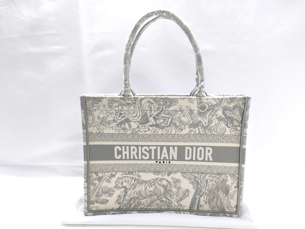Christian Dior Medium Dior Book Tote Gray and Ecru Toile de Jouy Reverse Embroidery