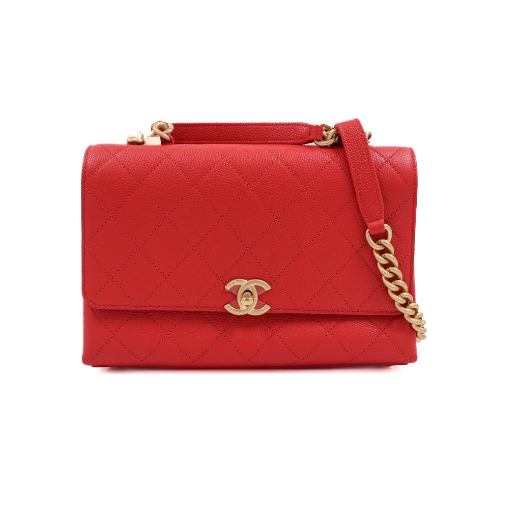 Chanel Grained Calfskin Small Stitched Flap Bag Red