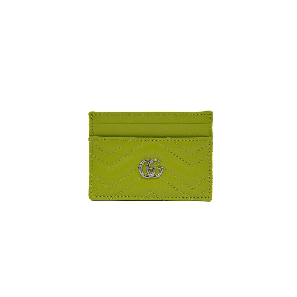 [Gucci-19813] Gucci GG Matelasse Chevron Marmont Card Case Green 443127