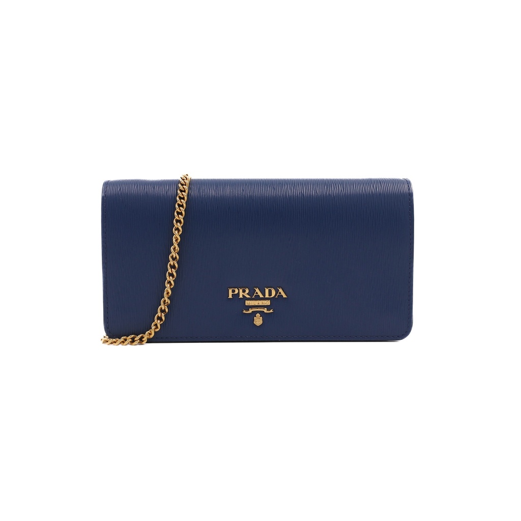 Prada Vitello Move Leather Chain Wallet Blue 1DH044