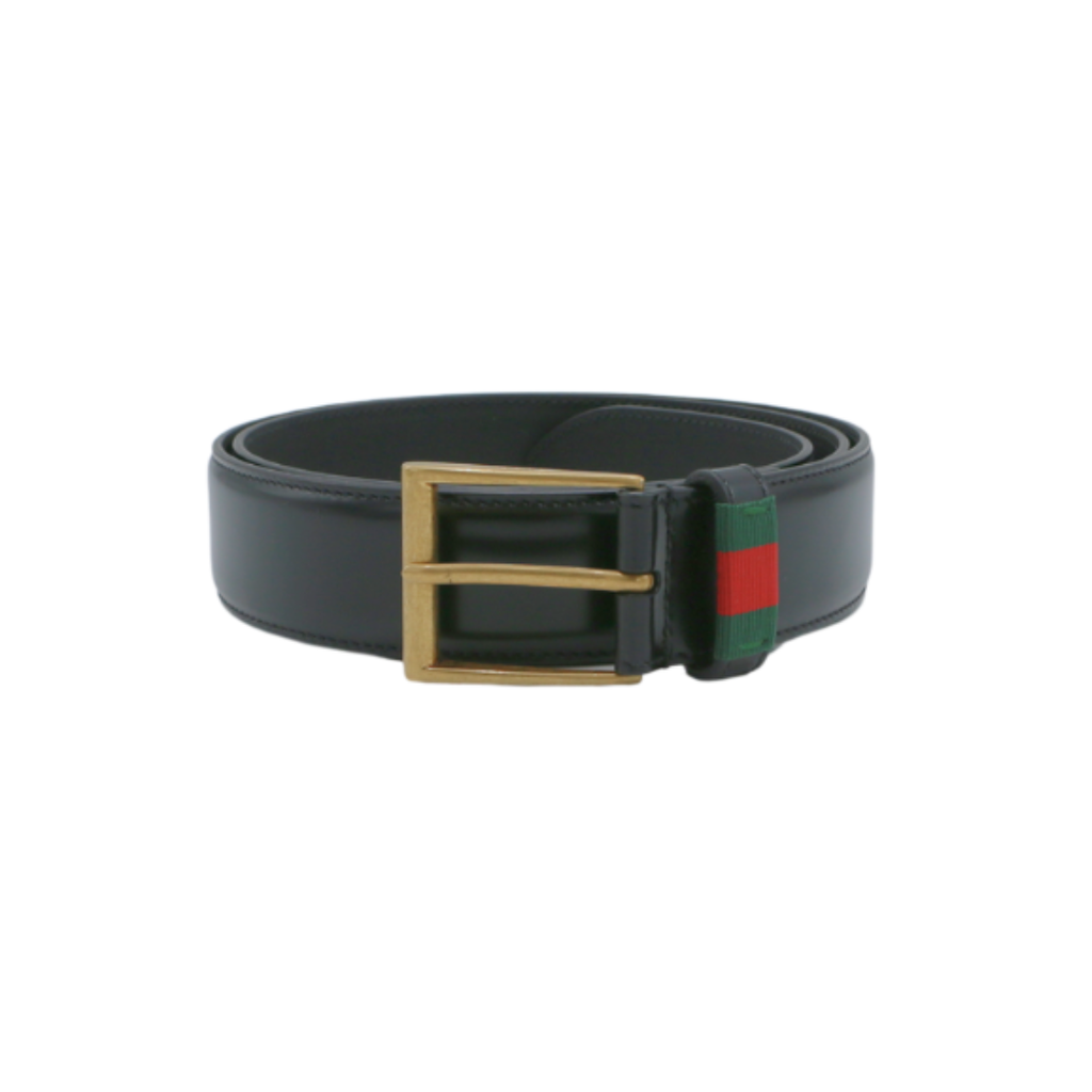 [Gucci-20101] Gucci Leather Belt With Web 495125 95 38