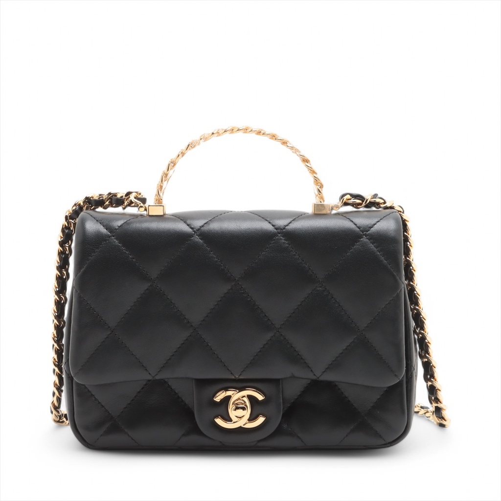 [CHANEL-20331] Chanel 24S Top Handle Mini Flap Bag Lambskin Black