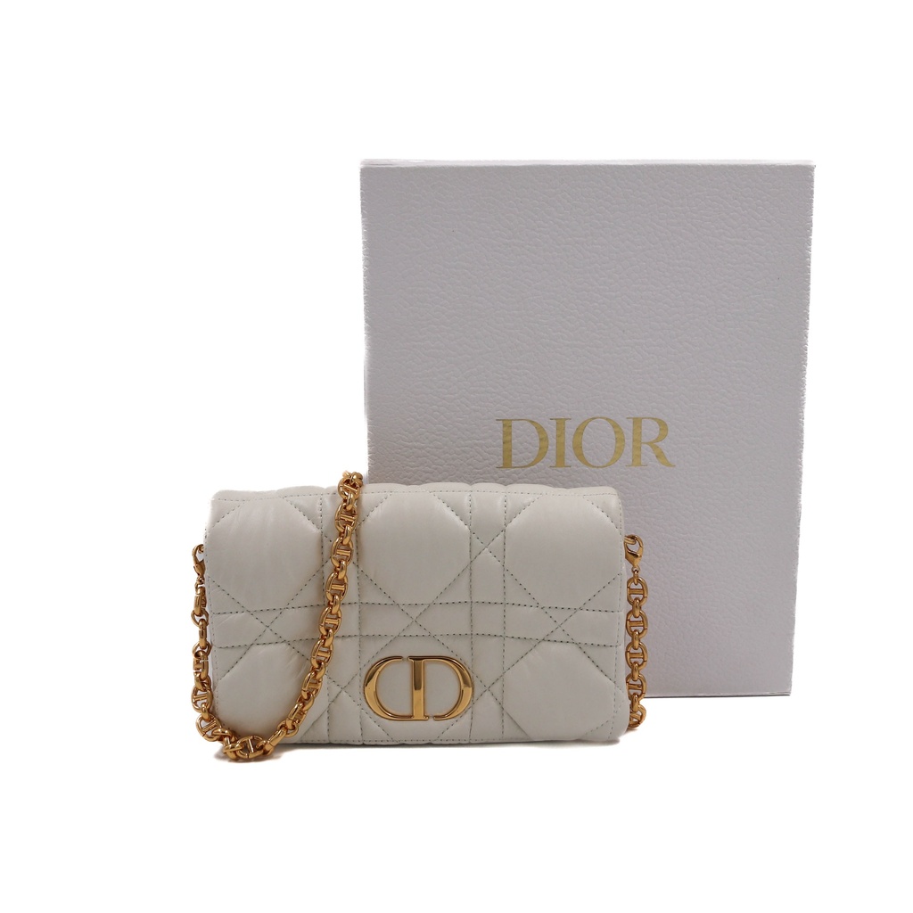 Christian Dior Cannage Caro Leather Chain Shoulder Bag White