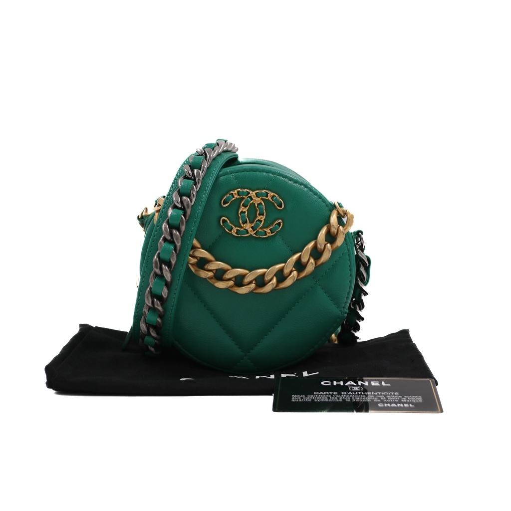 Chanel 19 Lambskin Chain Shoulder Bag Round Green 