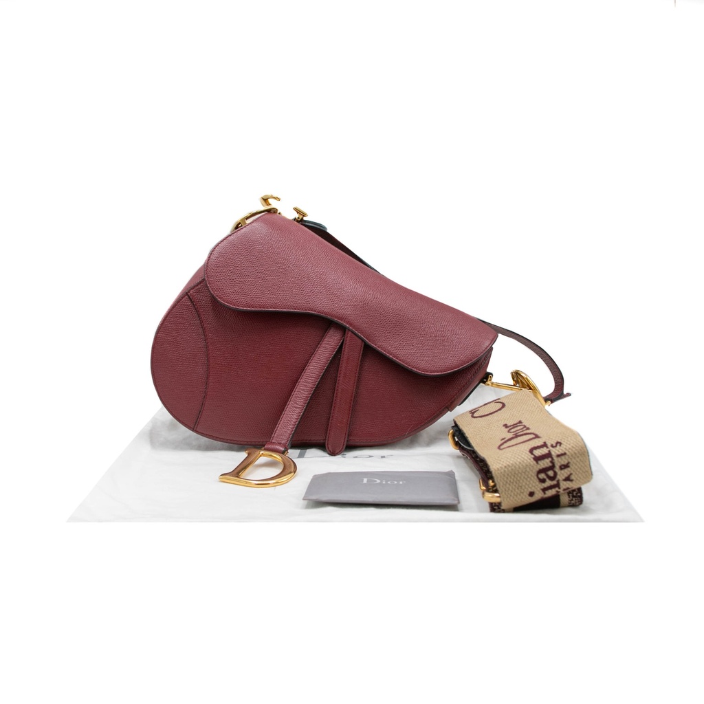 Christian Dior Grained Calfskin Medium Dior Saddle Shoulder Bag Red