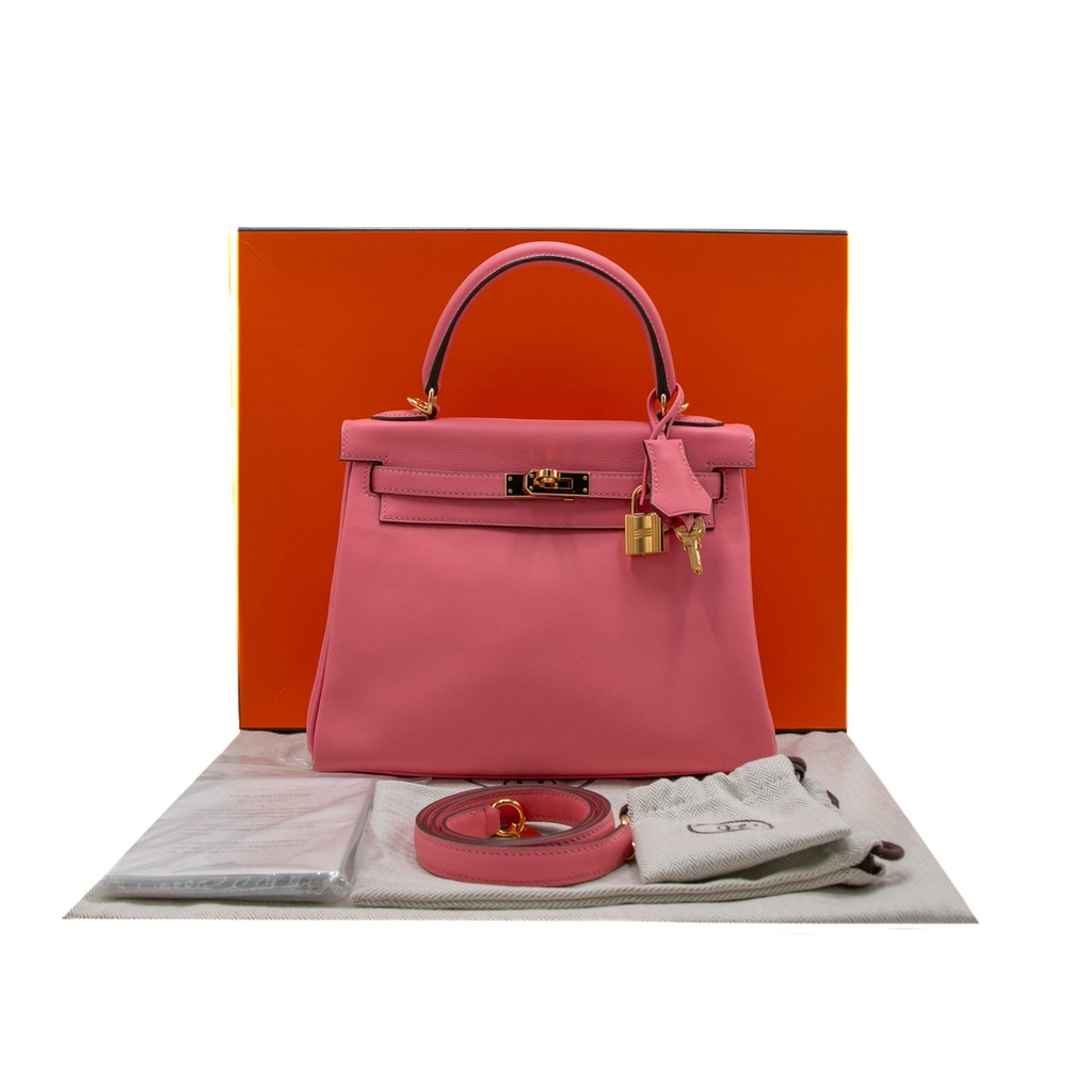 Hermes Kelly 25 Swift Leather Rose Azalee Year 2019 Full Set