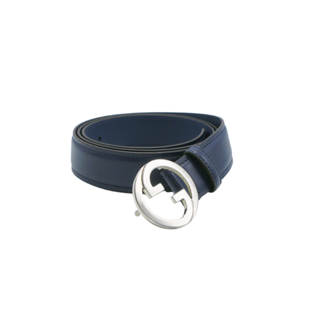 [Gucci-20951] Gucci GG Logo Buckle Belt Dark Blue In Size 100 40 734771