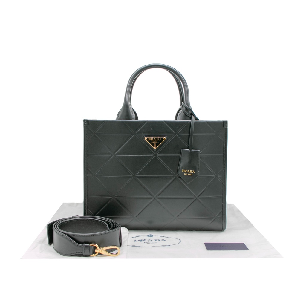 Prada Small Symbole Black Leather Tote Bag