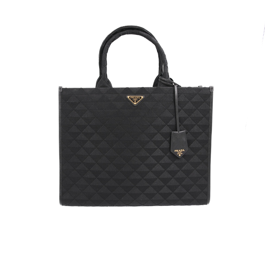 Prada Symbole Large Embroidered Fabric Bag in Black