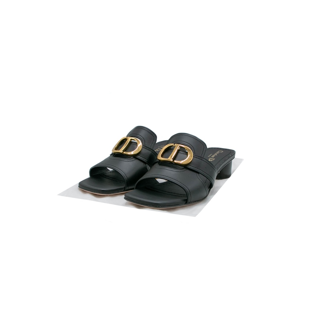 [Christian-Dior-21481] Christian Dior 30 Montaigne Heeled Slide Black Calfskin Size 38 1/2