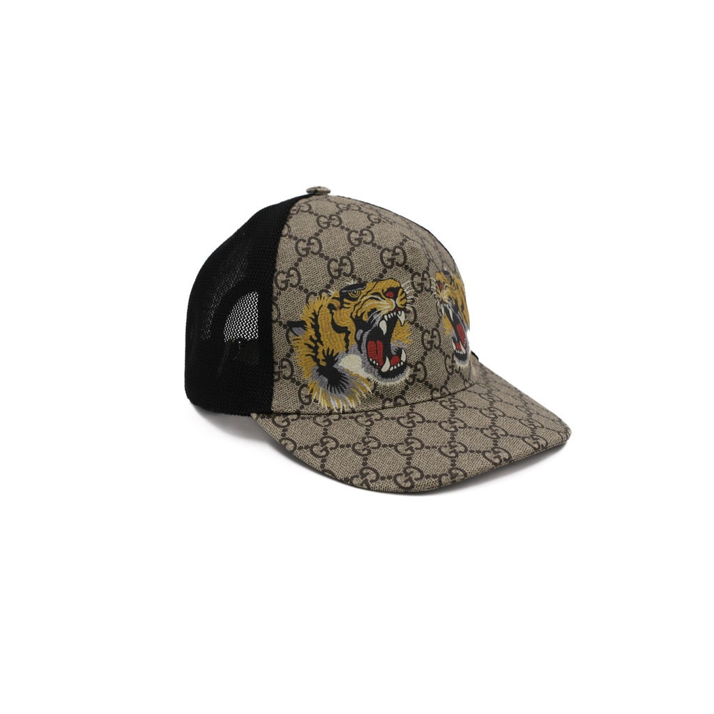 [Gucci-21575] Gucci GG Supreme Monogram Kingsnake Print Baseball Hat M Beige 426887