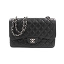 Chanel Classic Double Flap Caviar Jumbo Handbag Silver Hardware Black