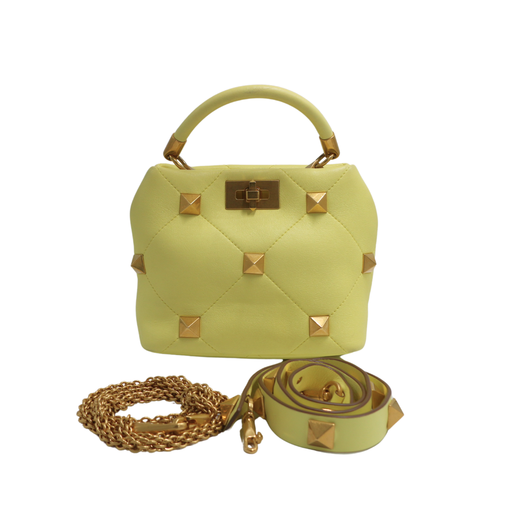 Valentino Small Roman Stud Tote Bag Yellow