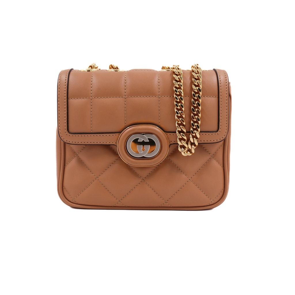 Gucci Shoulder Bag Deco Leather Beige Gold 741457