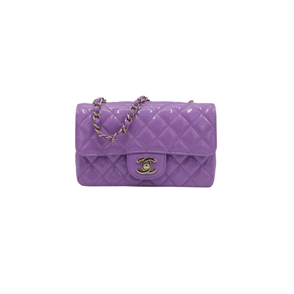 Chanel Patent Quilted Mini Rectangular Flap Purple