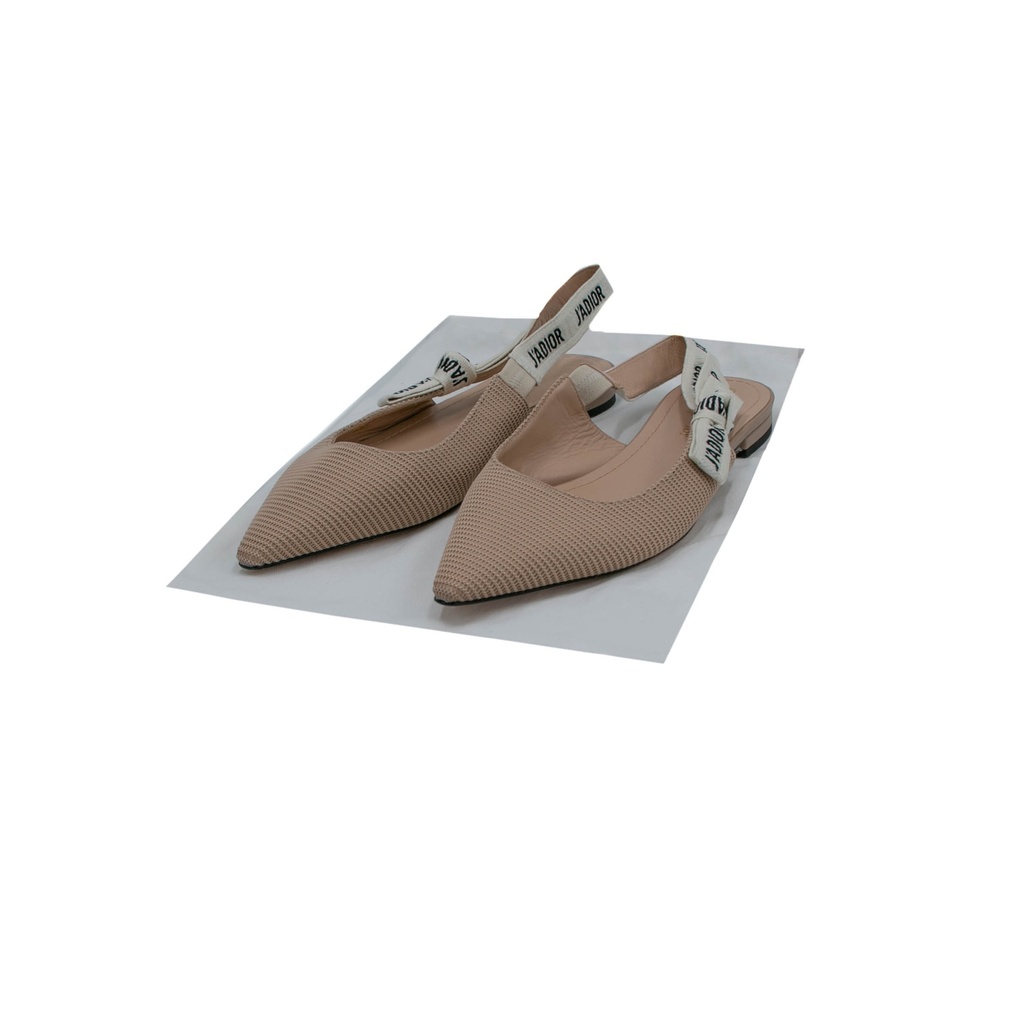 [Christian-Dior-22159] Christian Dior Technical Canvas Ribbon J'Adior Slingback Ballet Flats Beige 37 1/2