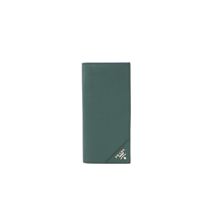 [Prada-22284] Prada Saffiano Long Folded Wallet Green