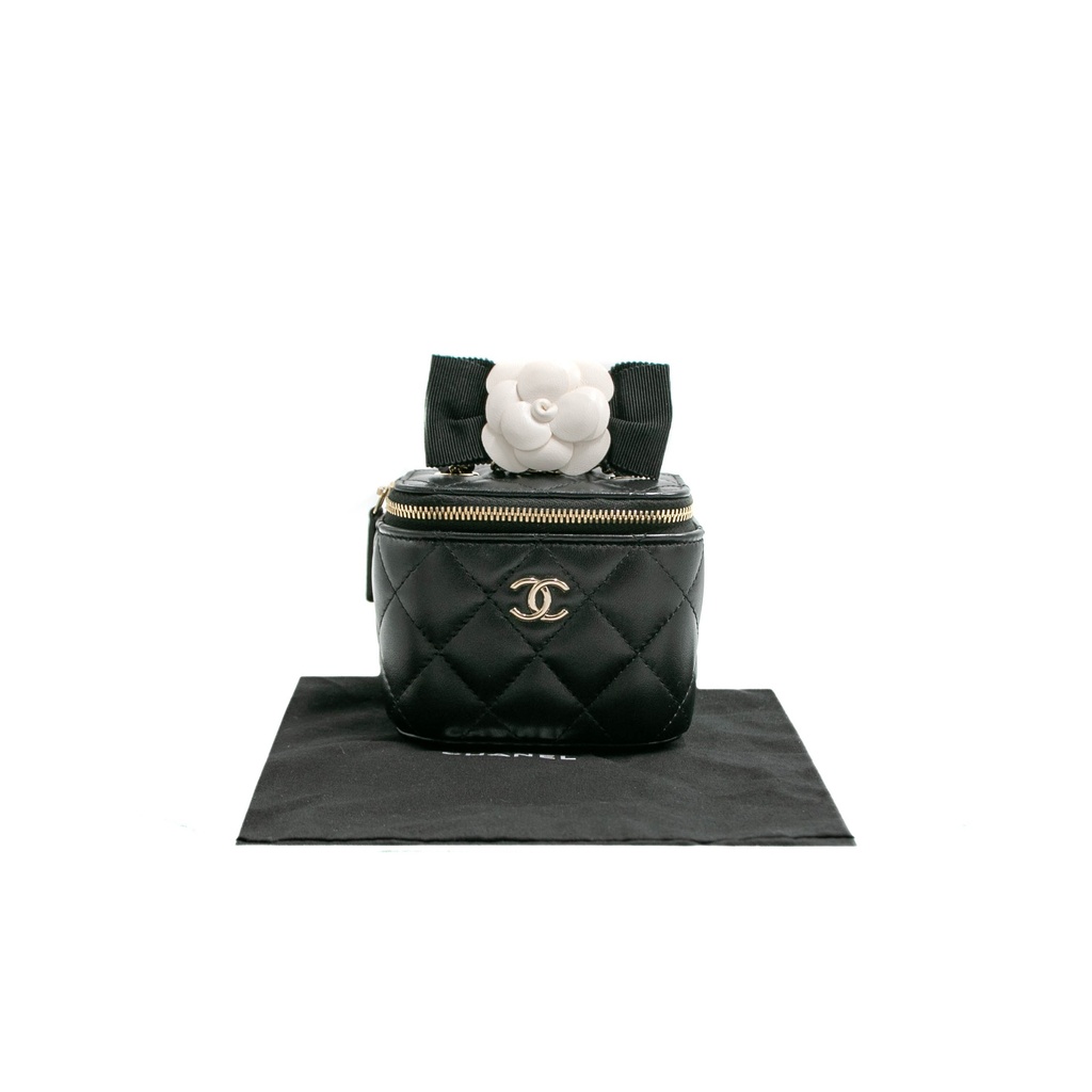 [CHANEL-22362] Chanel  Lambskin Quilted Mini Vanity Case With Chain Black