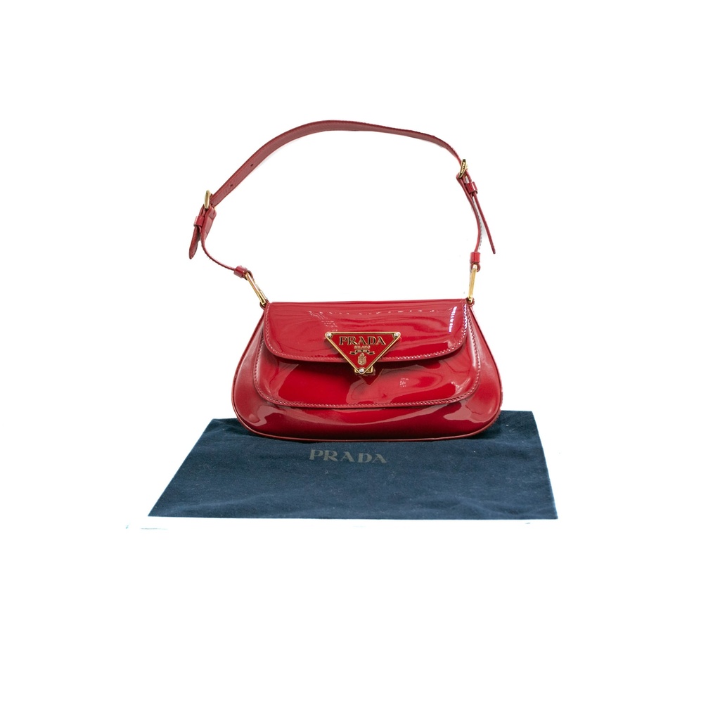 [Prada-22730] Prada Cleo Cherry Red Patent Shoulder Bag