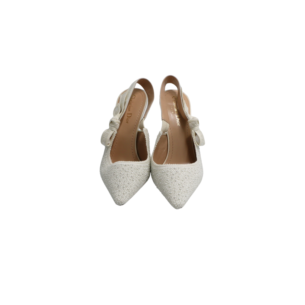 Christian Dior J'Adior Slingback Pump White Resin Pearls Size 37