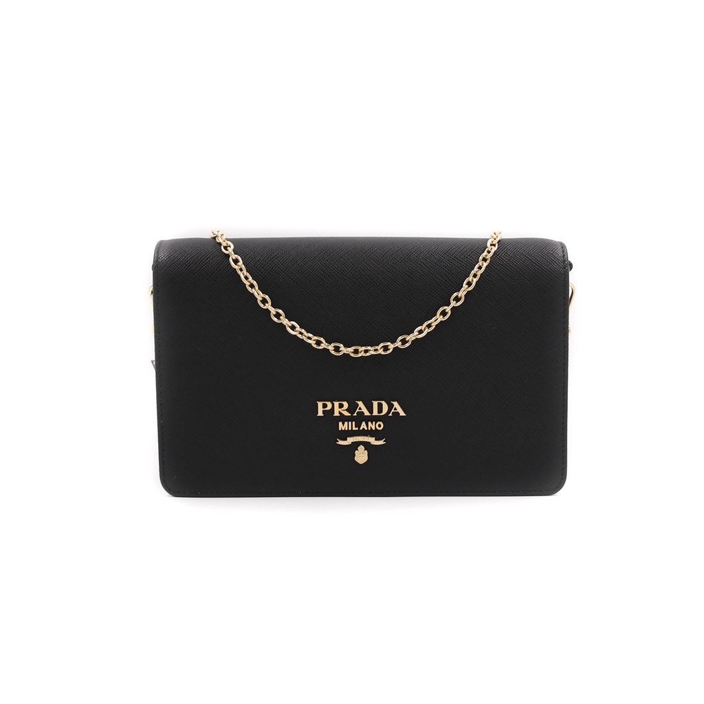 Prada Saffiano Leather Wallet On Chain Black