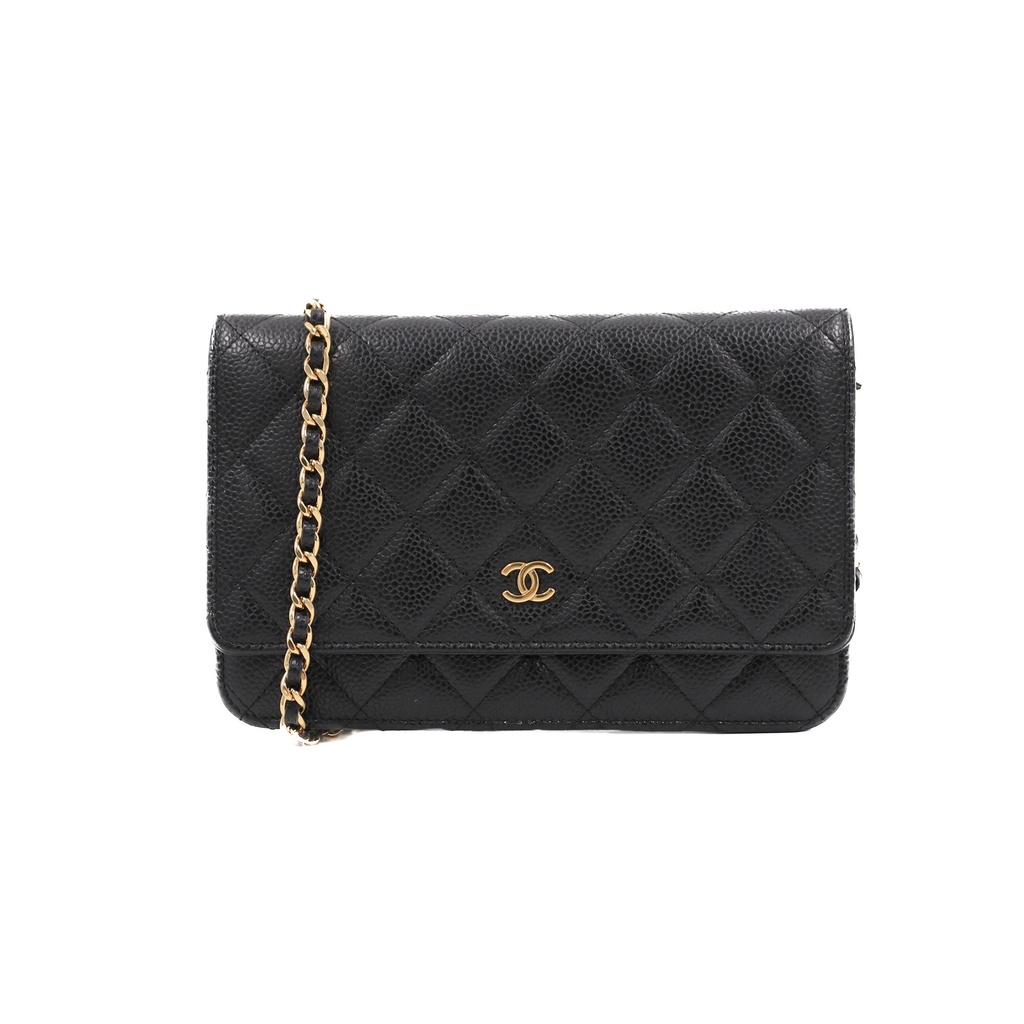 Chanel Black Quilted Caviar Leather Boy Wallet On Chain