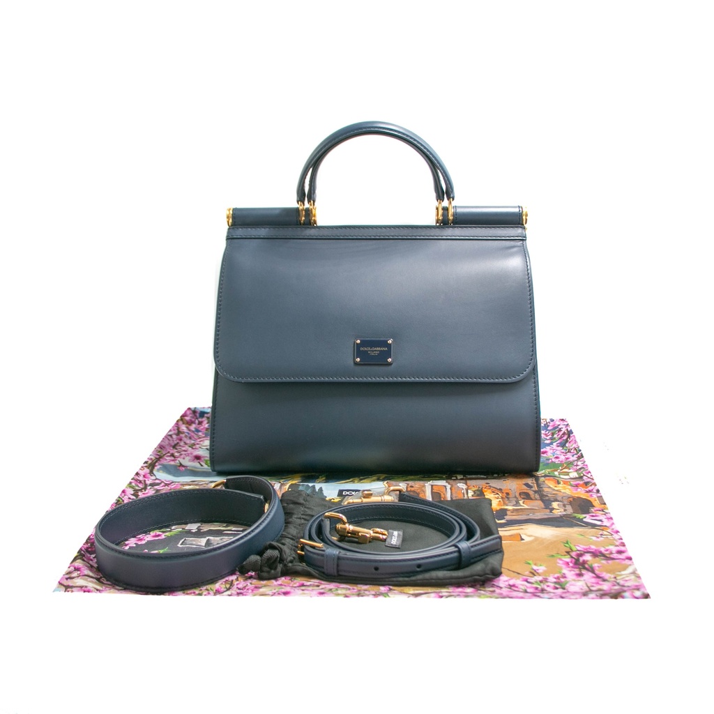 Dolce and Gabbana Large Sicily Navy Blue Handbag