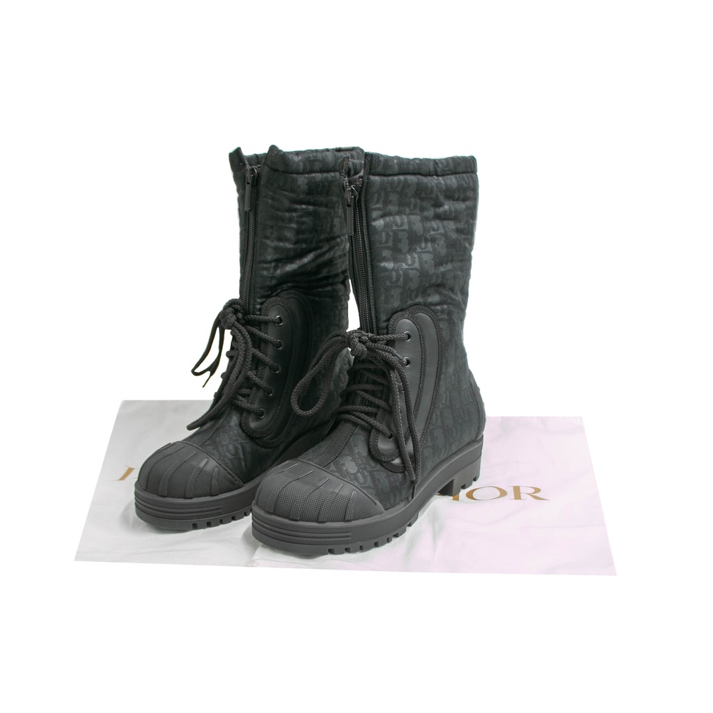 Christian Dior Women's DiorIron Ankle Boots Oblique Shiny Technical Fabric Size 37