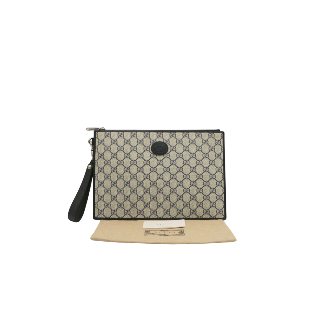 [Gucci-23301] Gucci GG In Beige and Blue Supreme Pouch 672953