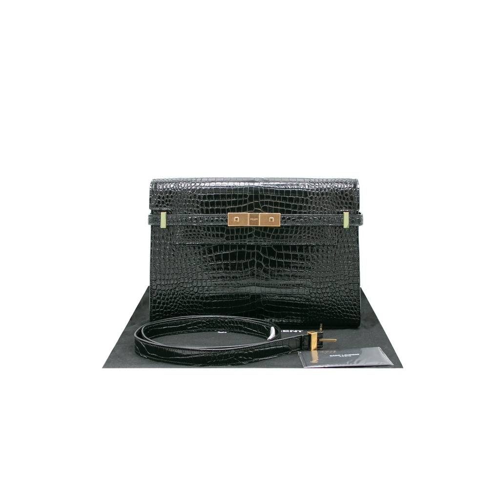 [Yves-Saint-Laur-23412] Saint Laurent Manhattan Embossed Shoulder Bag Black