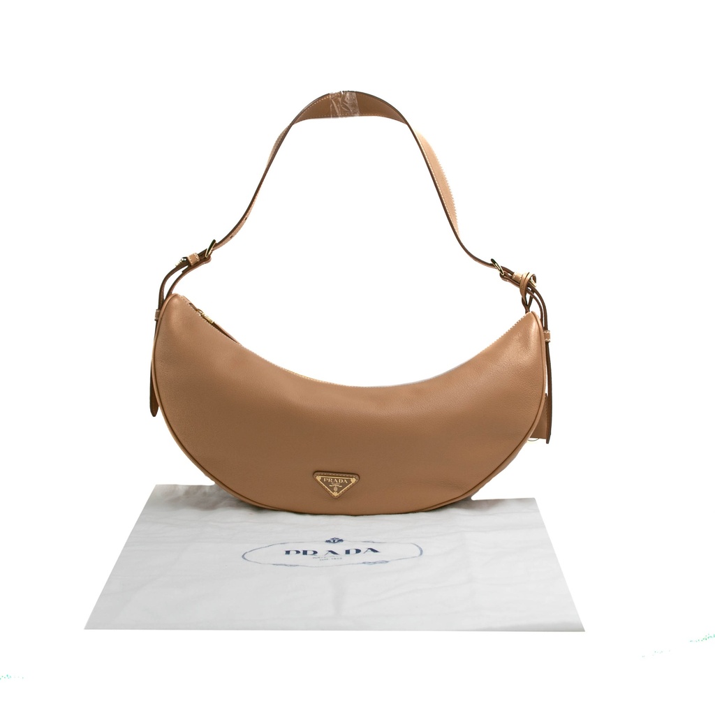 Prada Demi-Lune Large Leather Shoulder Bag Brown