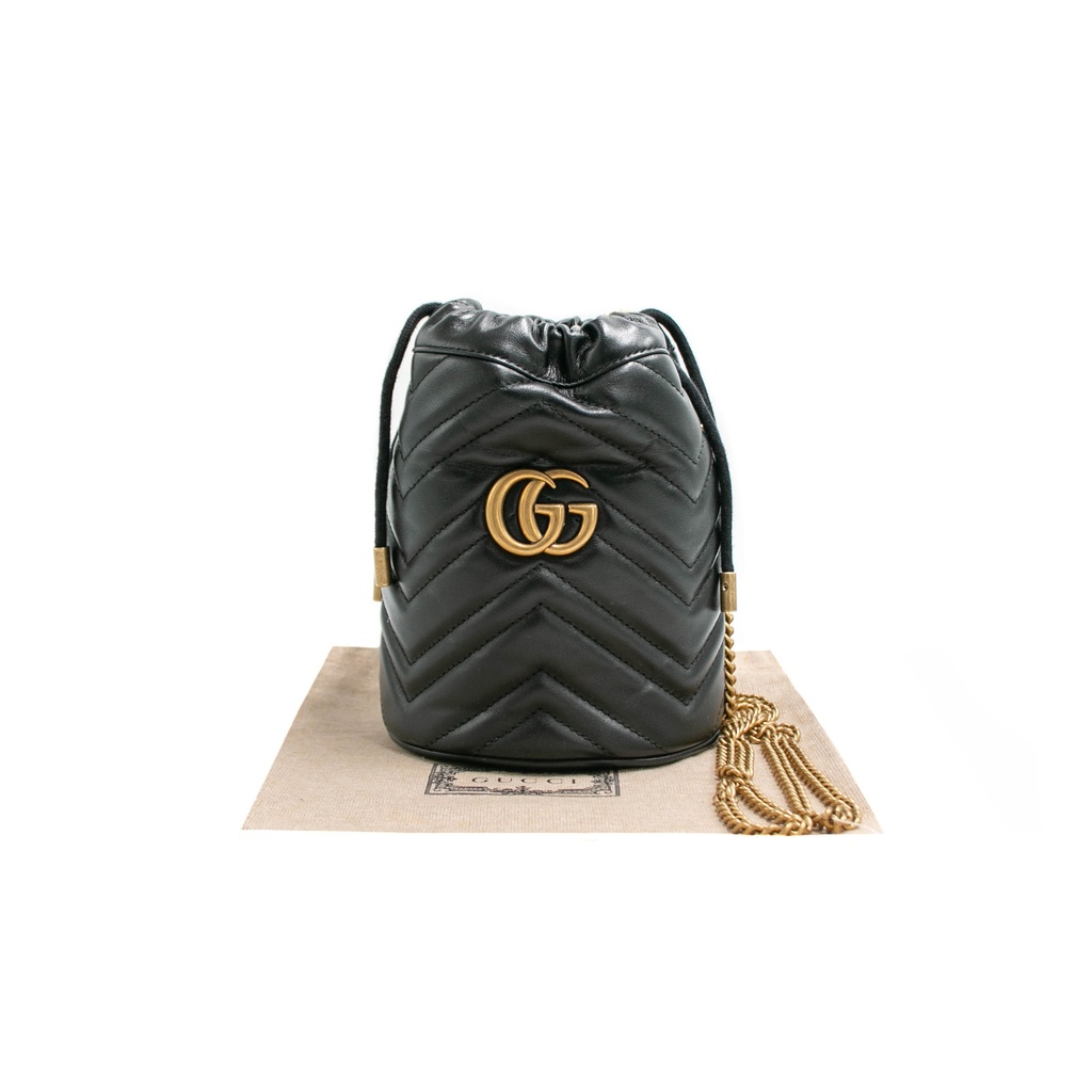 [Gucci-23426] Gucci GG Marmont Leather Chain Shoulder Bag Black 575163