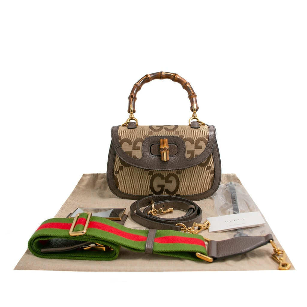 Gucci Bamboo 1947 Jumbo GG Canvas & Leather Handbag Brown 675797