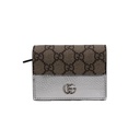 Gucci GG Marmont Bi-Color Card Case Wallet In Beige And Silver Leather 658610