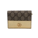 Gucci GG Marmont Bi-Color Card Case Wallet In Beige And Gold Leather 658610