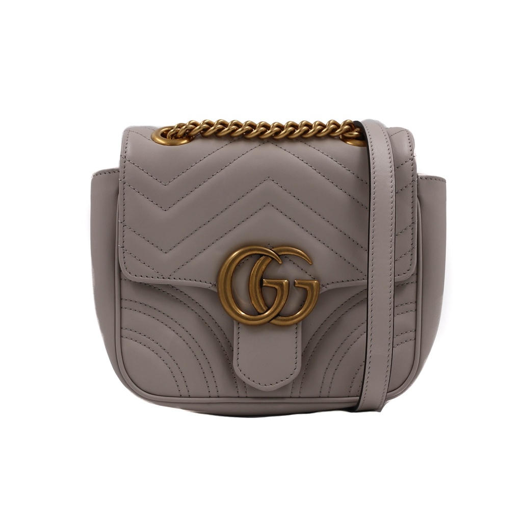 [Gucci-23677] Gucci GG Marmont Chain Flap Crossbody Bag White 739682
