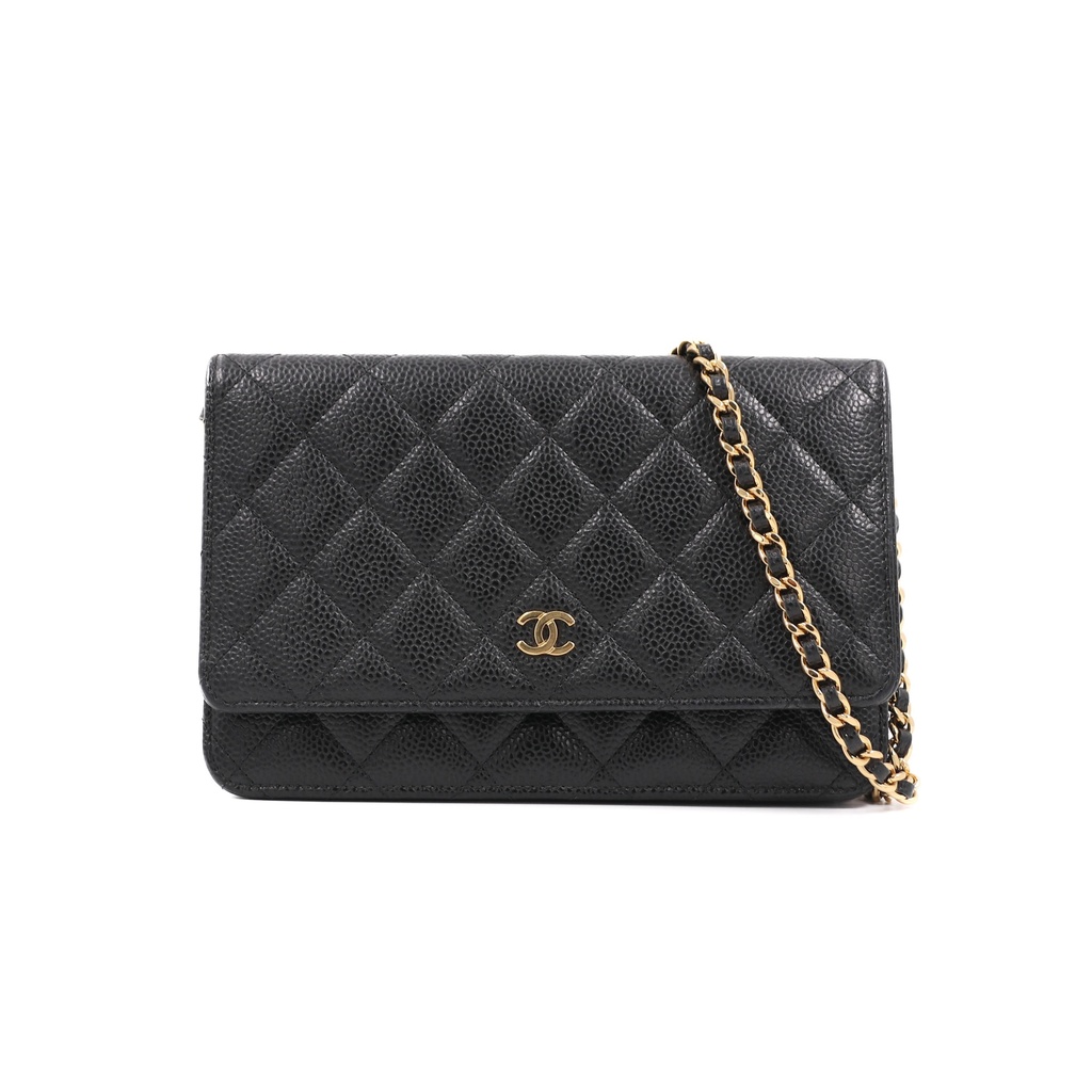 [CHANEL-23768] Chanel Black Quilted Caviar Leather Wallet On Chain