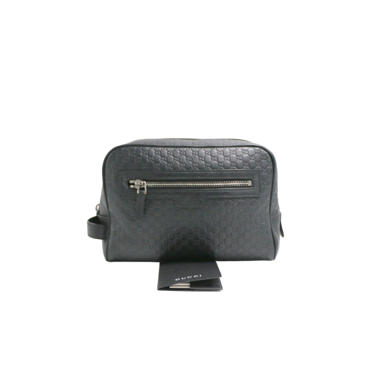 Gucci Black Leather Guccissima Toiletry Bag