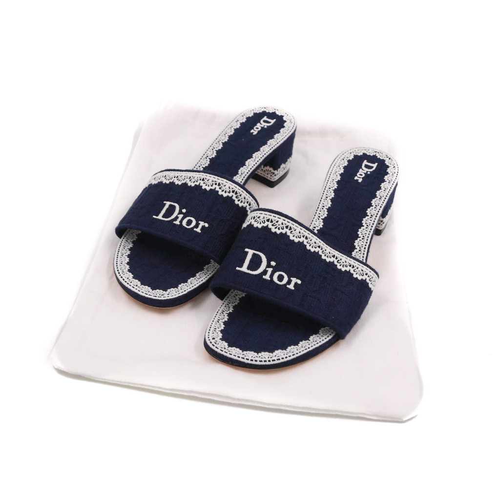 [Christian-Dior-24044] Christian Dior Dway Heeled Slide Blue and White In Size 36