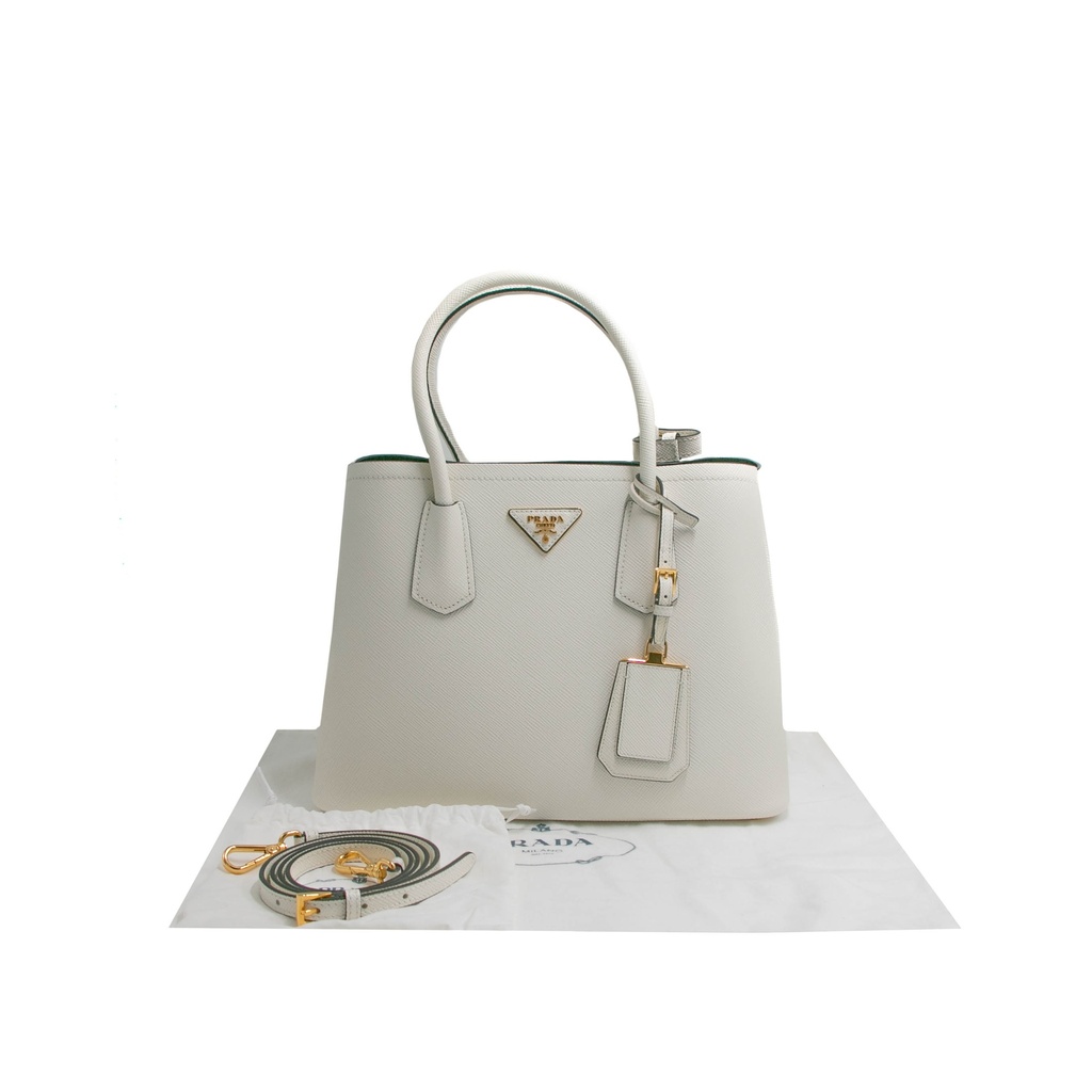 Prada Double Bag Small In Saffiano Leather White