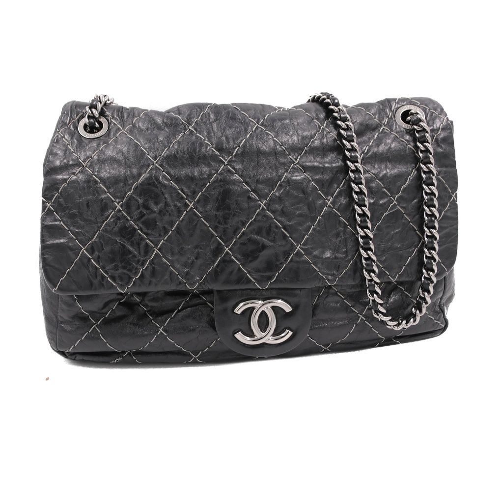 [CHANEL-24091] Chanel Black Maxi Double Stitch Single Flap Bag