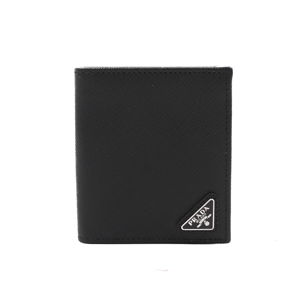 Prada Leather Triangle Tri-Fold Wallet Black
