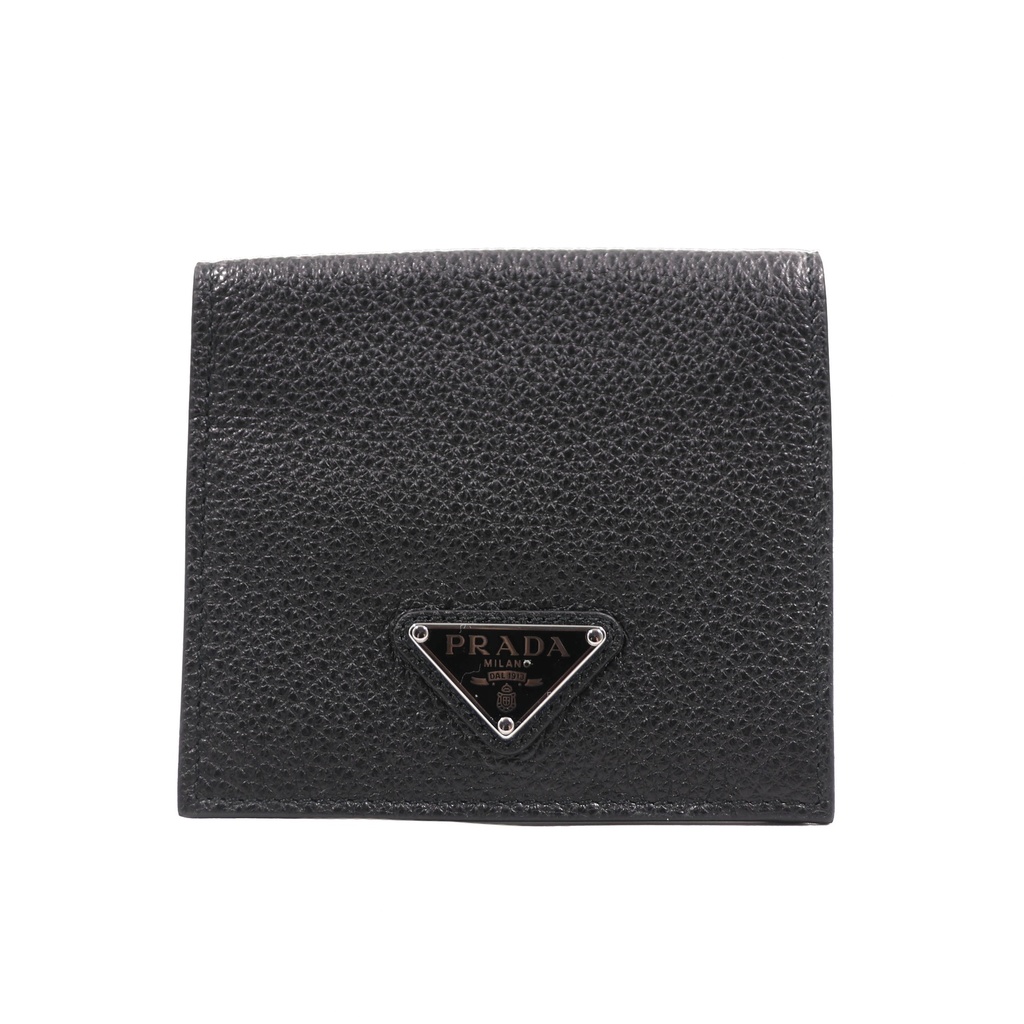 [Prada-24366] Prada Soft Leather Triangle Logo Cardholder Black